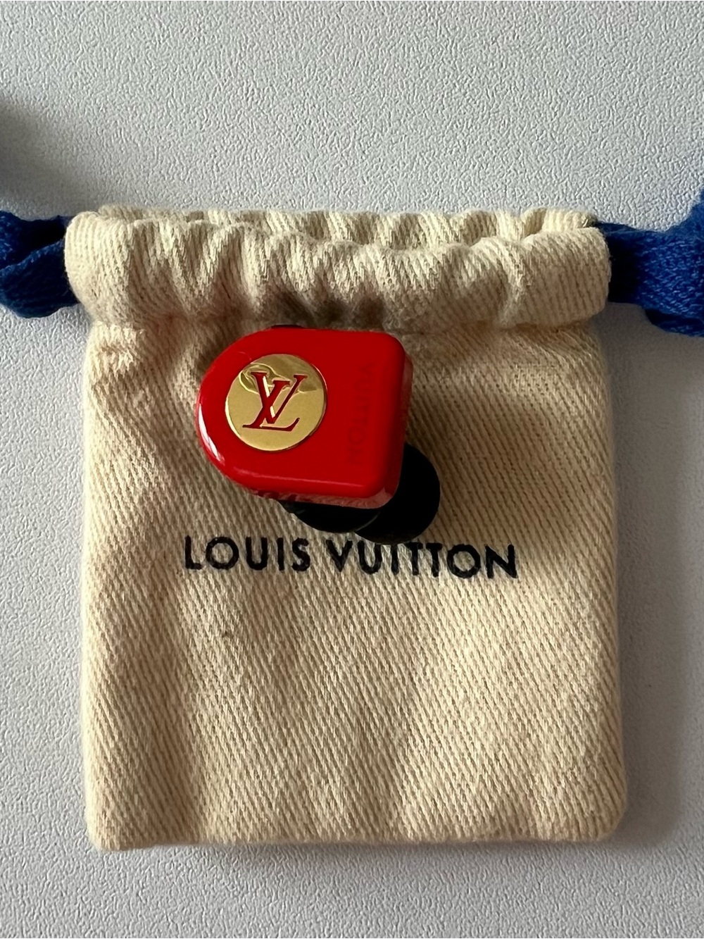 Louis Vuitton Red and Gold LV Logo Key Ring Charm